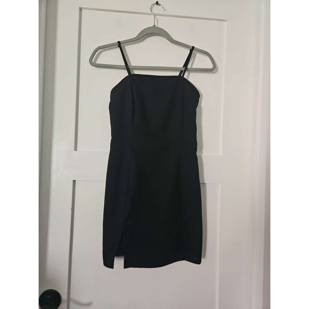 SHEIN Women's XS Black Camisole Mini Dress Straight Neck Side Slit Zip Back